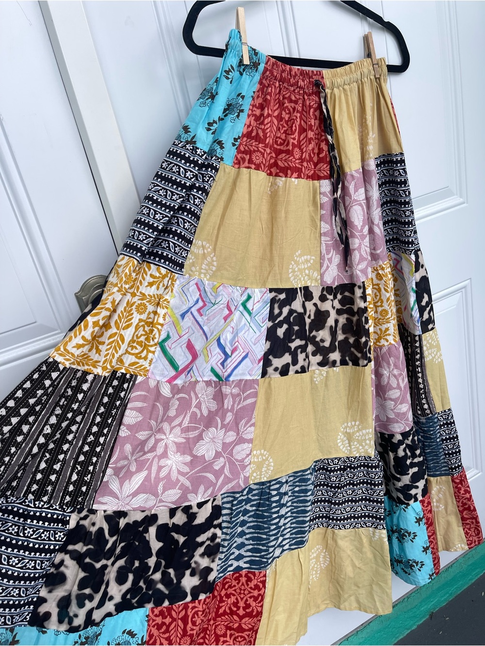 Ashley Taylor Patchwork Maxi Skirt in Yellow, Pink & Black